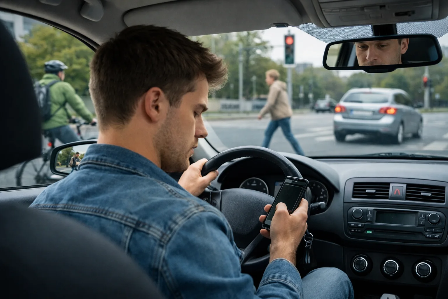 Spiegels controleren tijdens rijles voor het praktijkexamen auto in Emmen