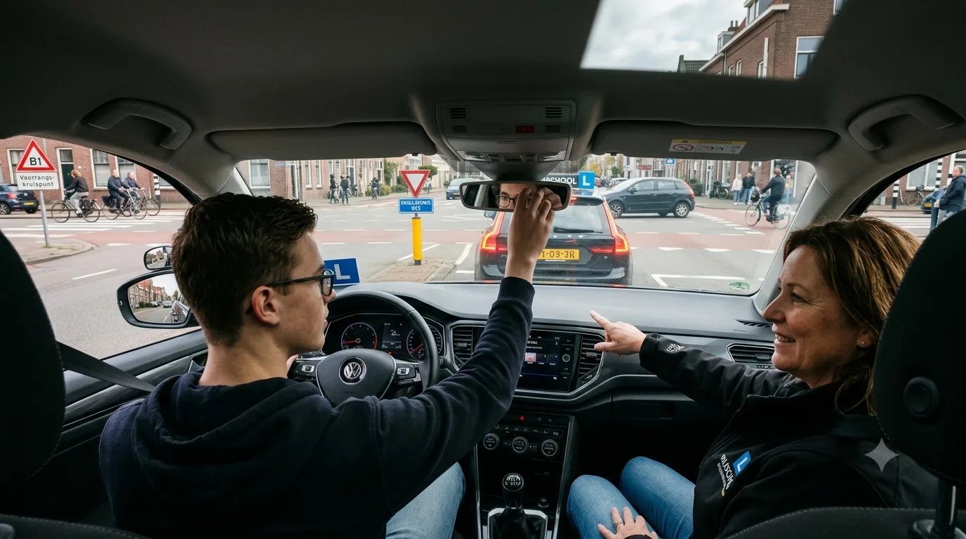 Verkeersregels toepassen tijdens rijles voor het praktijkexamen auto