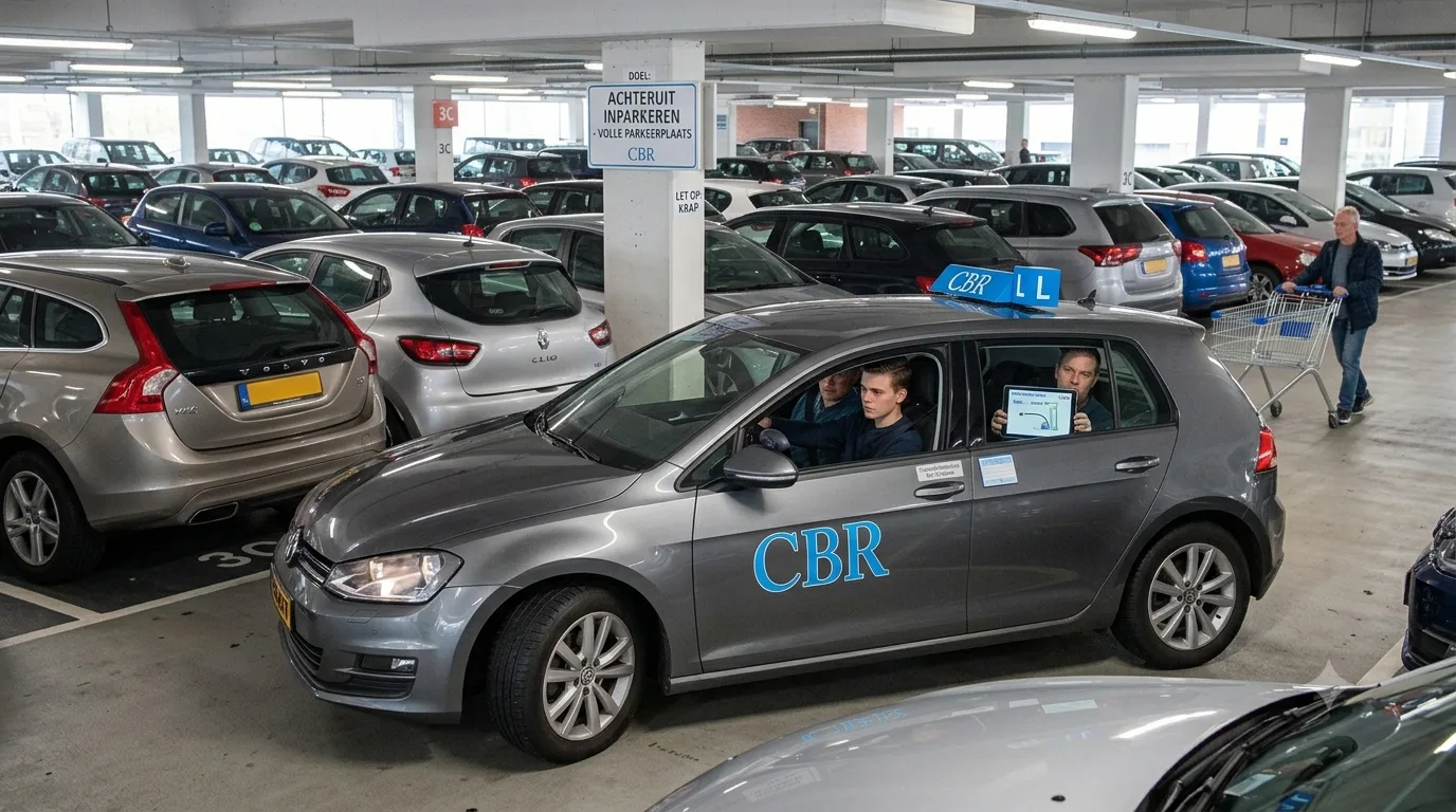 Leerling tijdens een CBR tussentijdse toets met rijinstructeur in Emmen