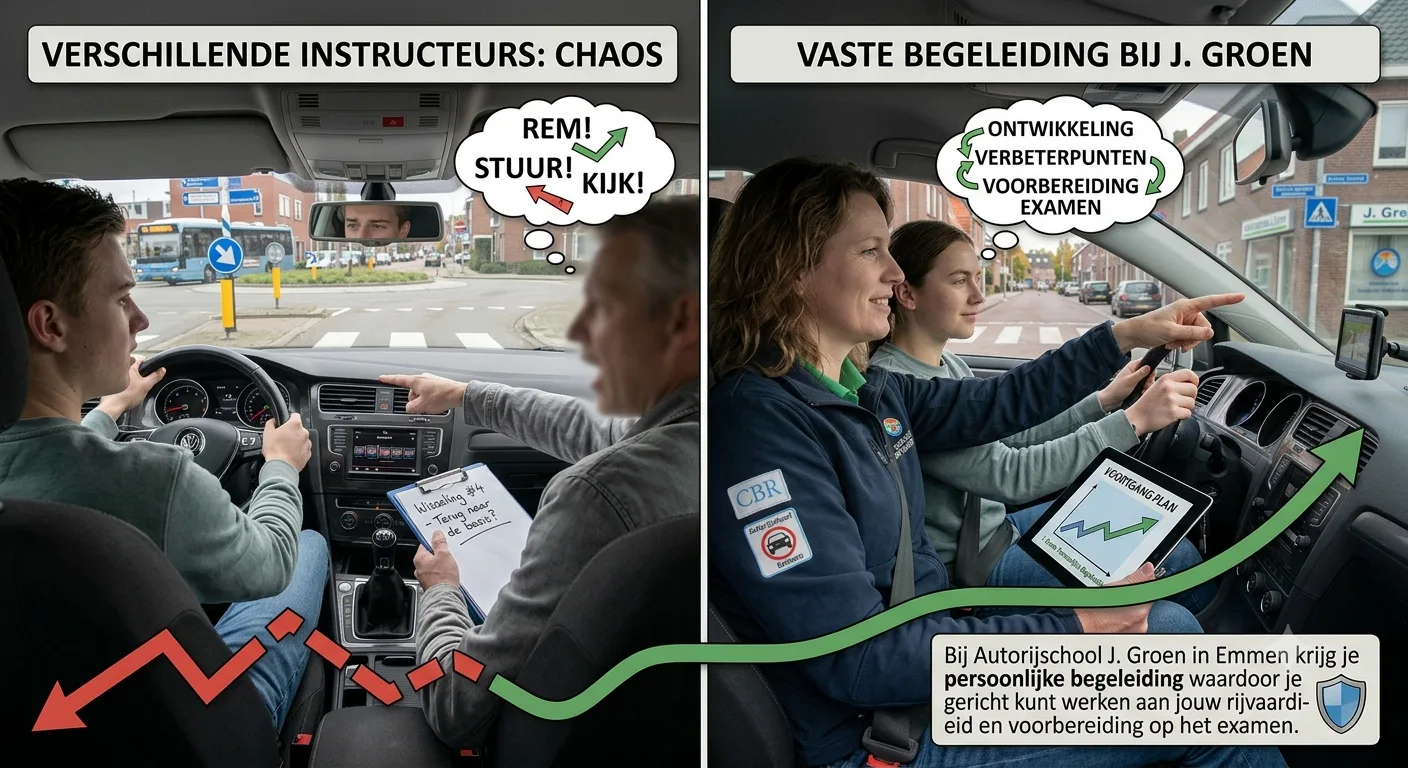 Vaste rijinstructeur begeleidt leerling tijdens rijles in Emmen