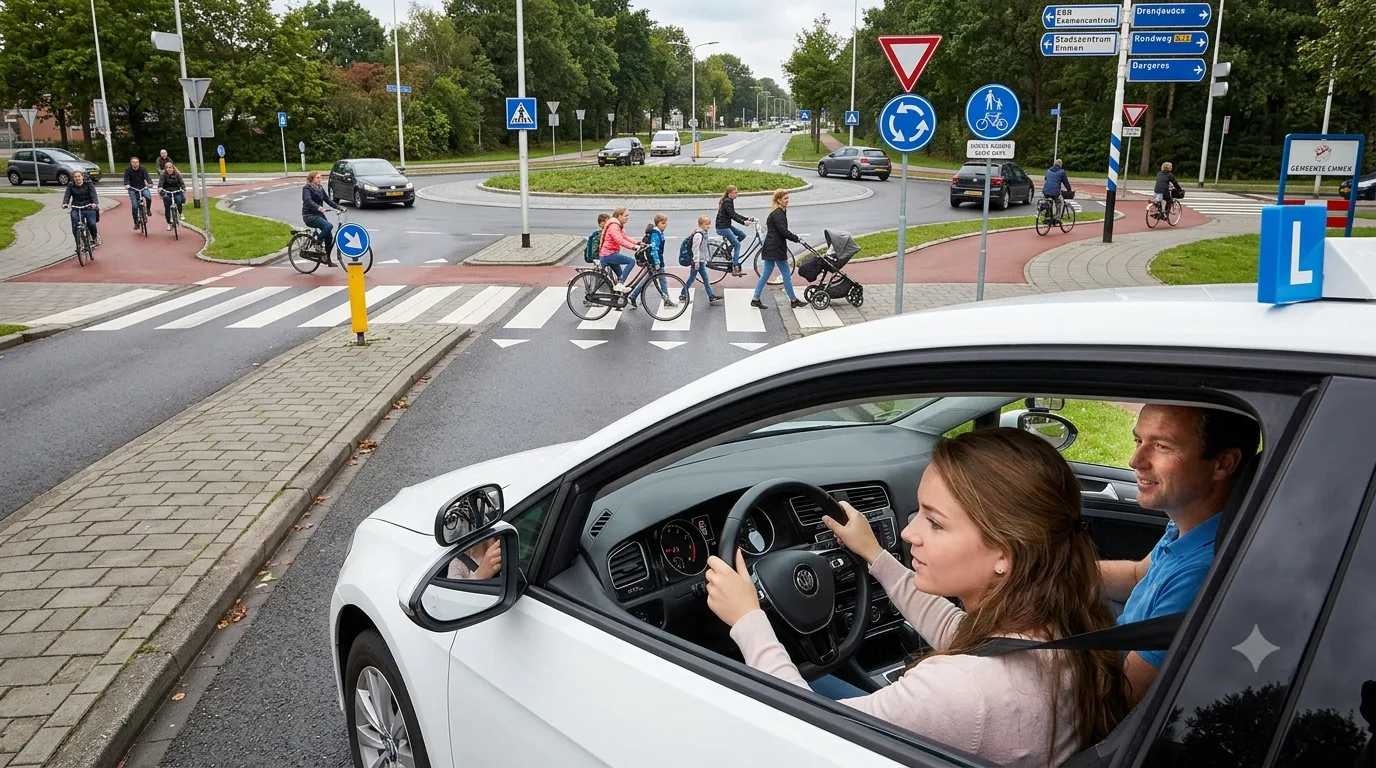 Moeilijke verkeerssituatie tijdens rijles in Emmen
